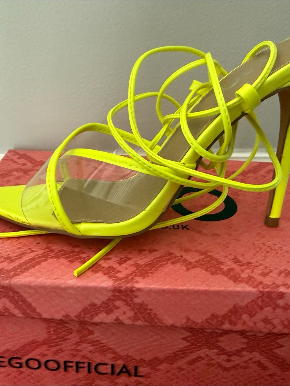 EGO Neon Yellow Strappy Stiletto Sandals